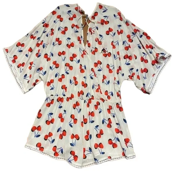 Kate Spade New York Women's Medium Cherry Toss Romper Coverup - Picture 2 of 6
